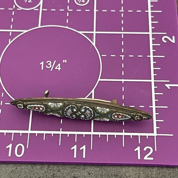 Antique Victorian Micro Mosaic Bar Pin Brooch C Clasp OOAK Unique 2.25” Long - Picture 7 of 14